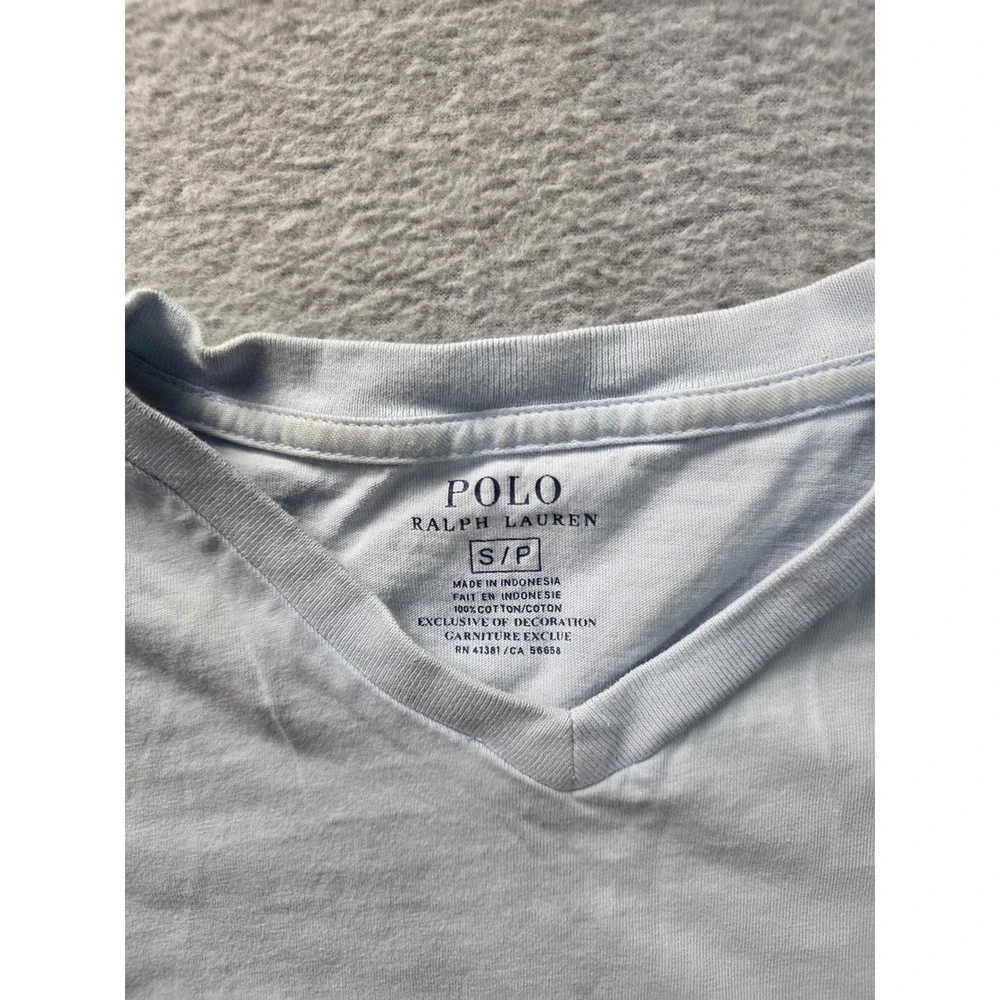 Polo Ralph Lauren Mens V-Neck T-Shirt Light Blue Yellow Pony Small RN41381‎
